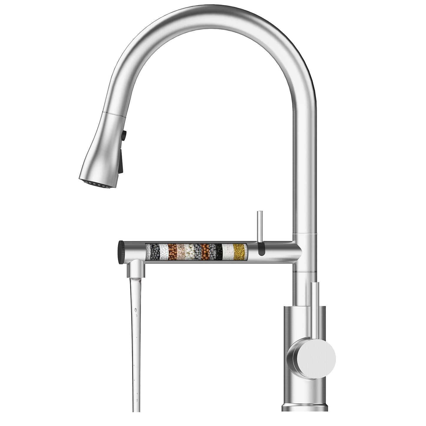 Filtered Kitchen Faucet，Direct Drinking with Fitness Tap Water Filter with Pull Down Sprayer Brushed Nickel Stainless