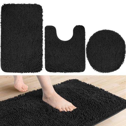 FEELSO 3 Pieces Luxury Chenille Non Slip Soft Absorbent Carpets