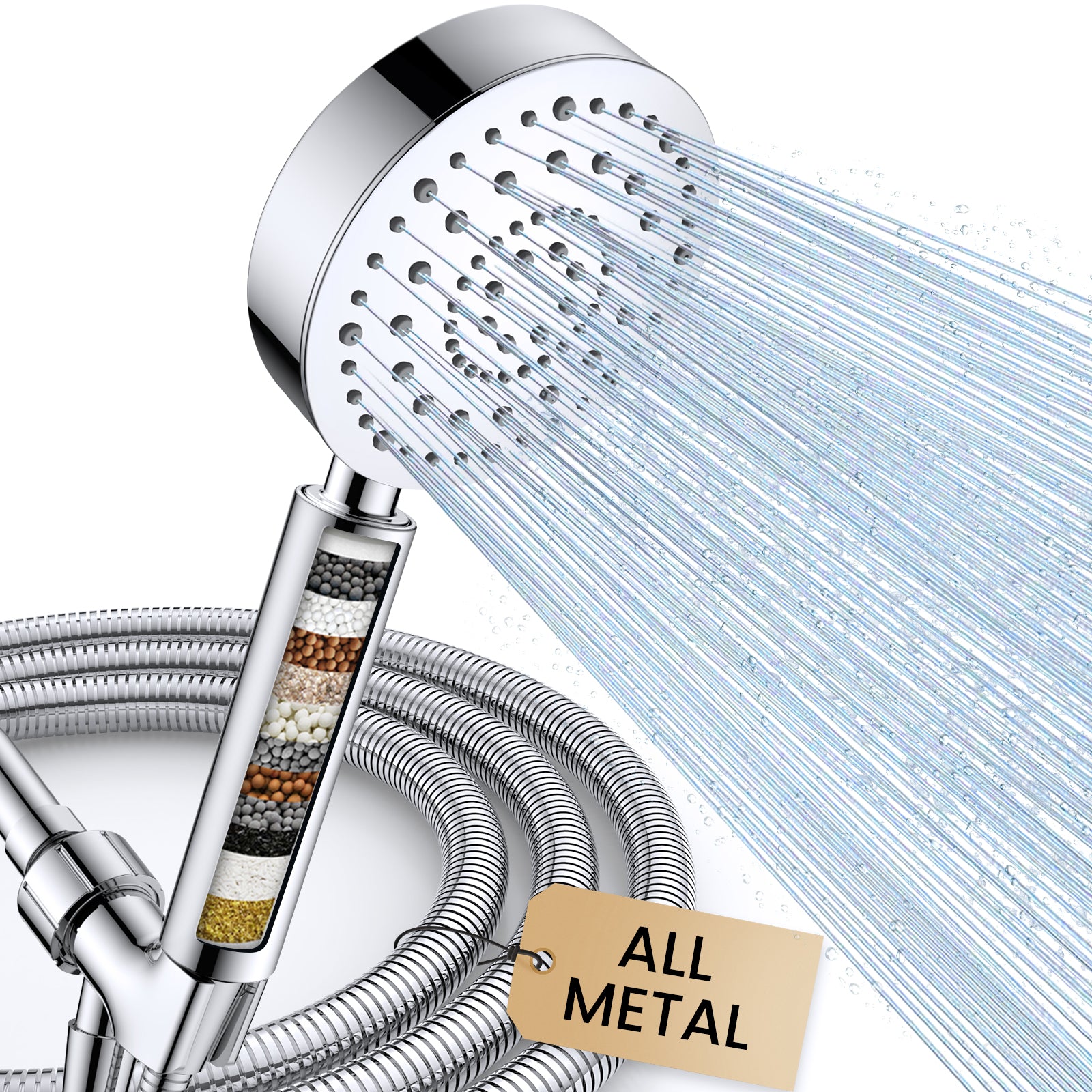 Feelso All-Metal High Pressure Filtered Shower Head with Hose