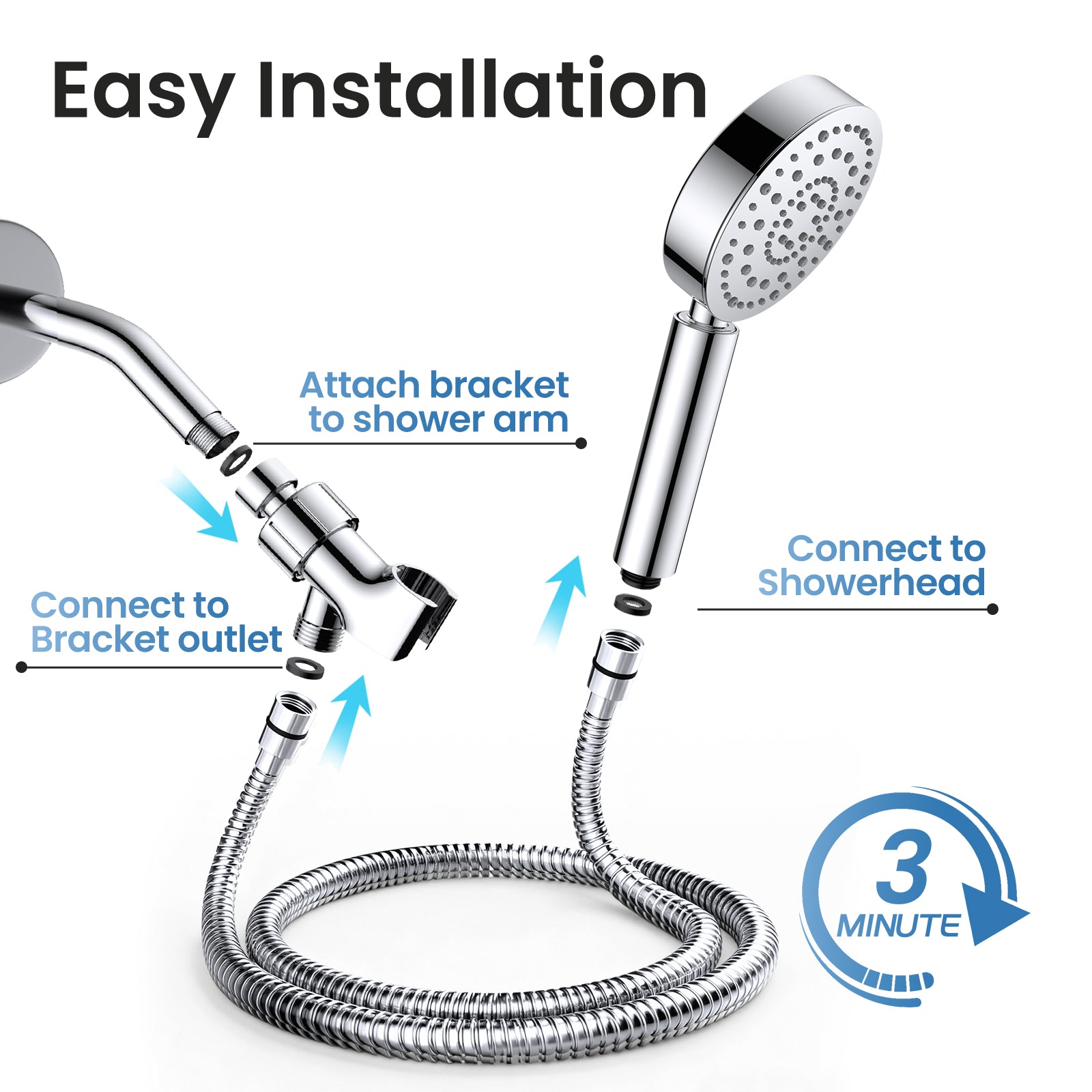 Feelso All-Metal High Pressure Filtered Shower Head with Hose