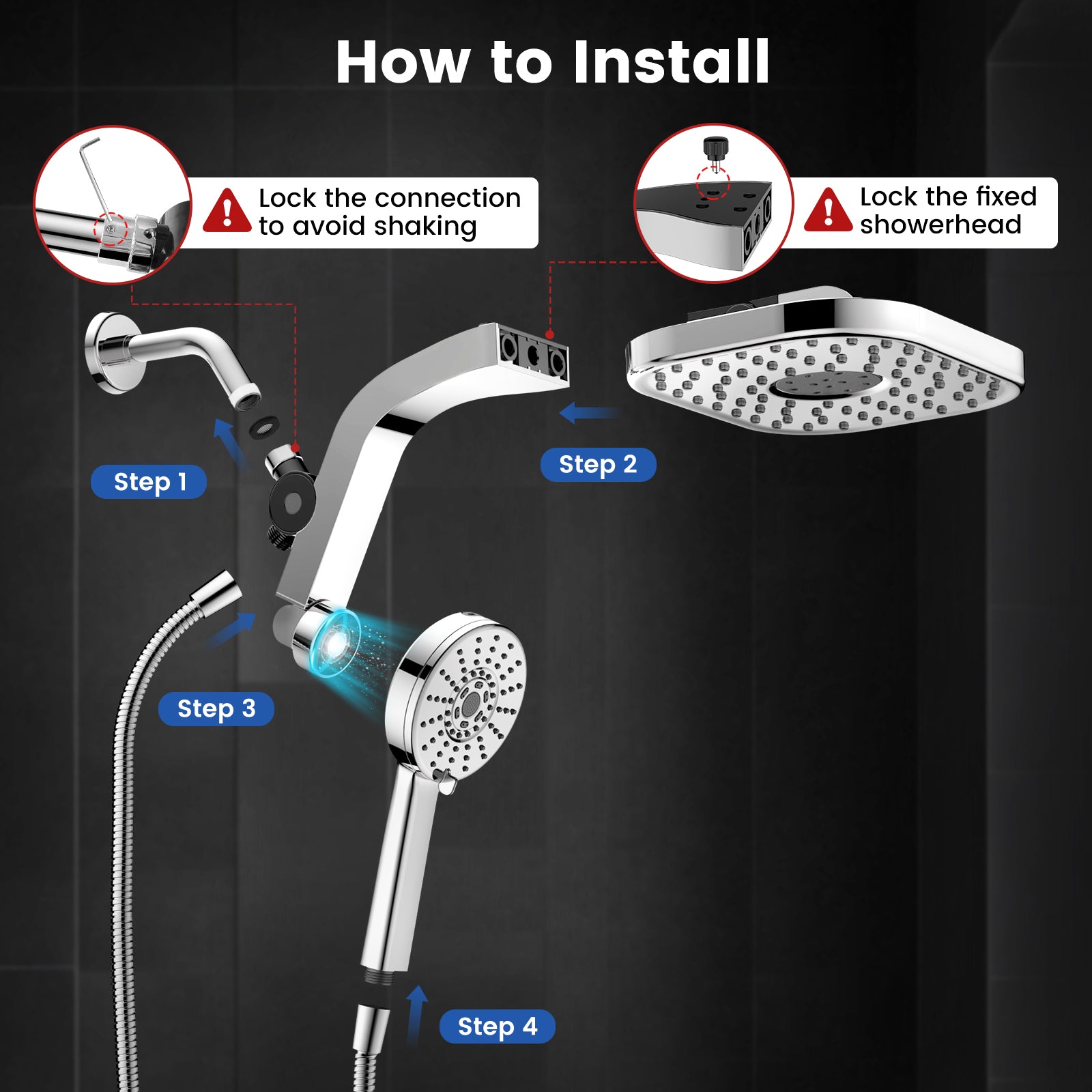 TDL1 4-Function Magnetic Shower Head Set