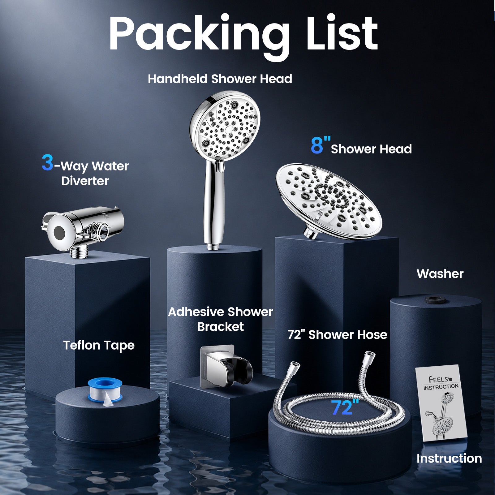 FEELSO T5 Filtered Shower Head Kit | 7+8 Modes High Pressure Massage Shower Set