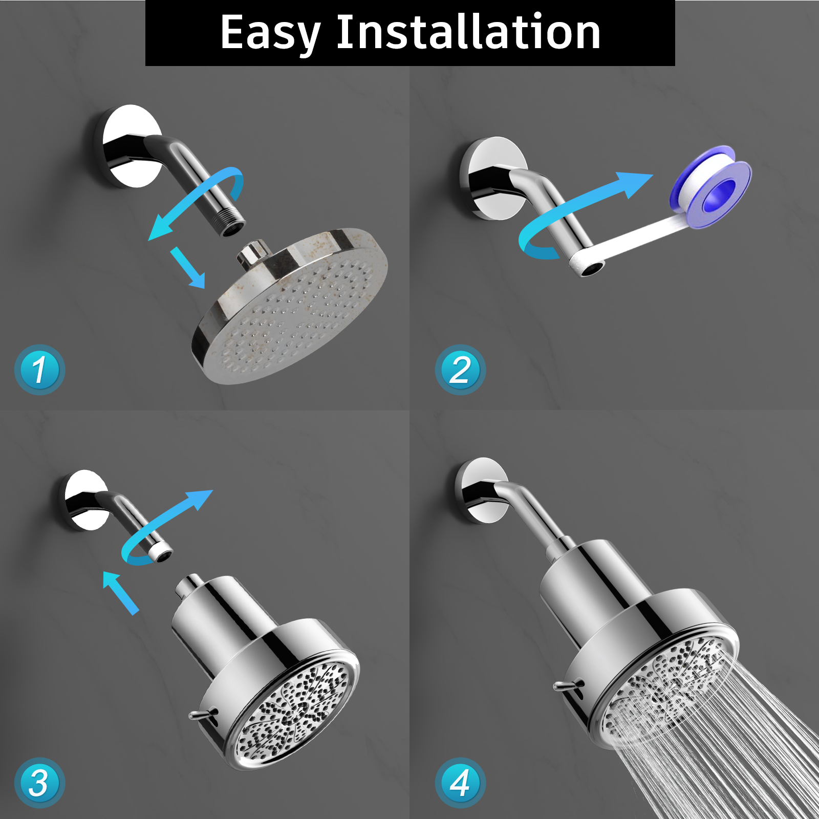 FEELSO 6-Setting Filtered Shower Head: High-Pressure Rainfall with Quick-Release Design