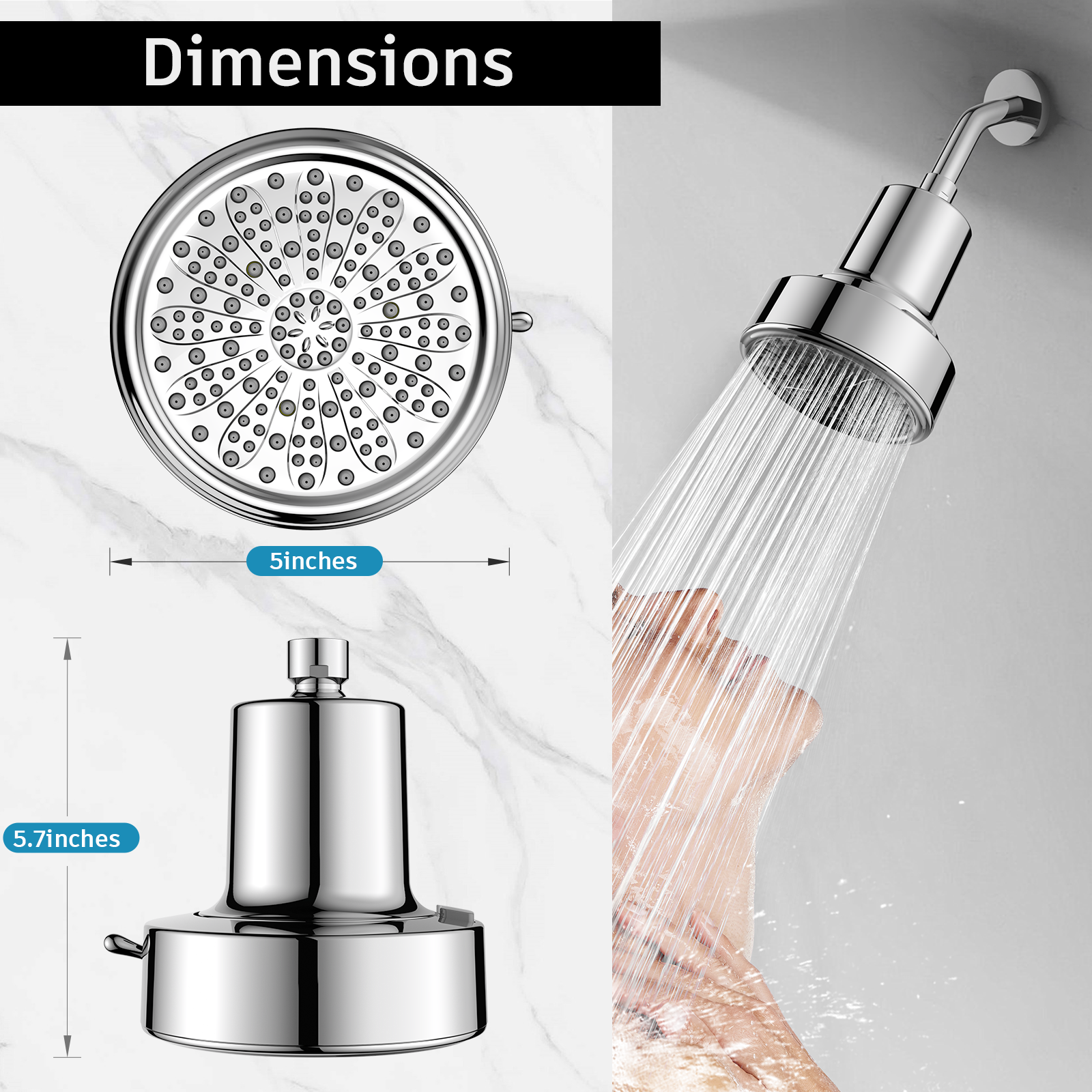 FEELSO 6-Setting Filtered Shower Head: High-Pressure Rainfall with Quick-Release Design