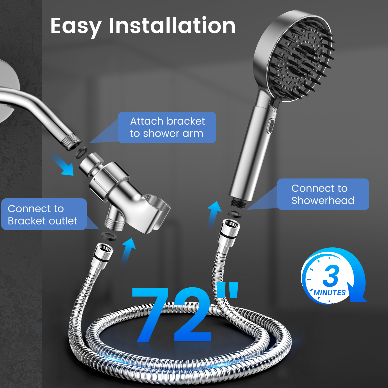 FEELSO Extendable Massage Shower Head – Adjustable Handheld Showerhead with Flexible Reach