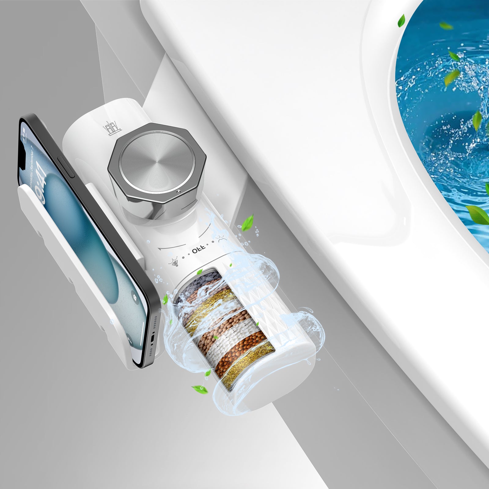 FEELSO Ultra-Slim Non-Electric Bidet Attachment: Hard Water Filtration, Dual Nozzle Frontal & Rear Wash, Self-Cleaning