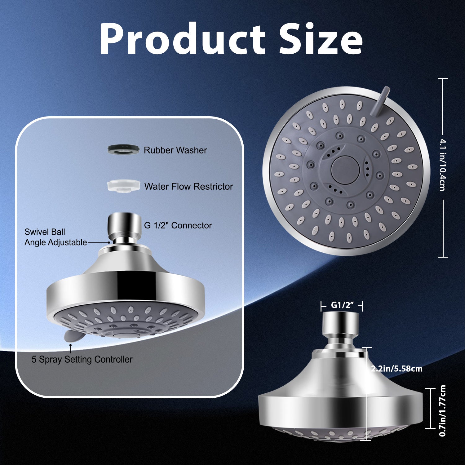 FEELSO Head - Heavy-Duty Metal Construction, 5 Spray Modes (Rain, Massage, Spa, Shower, Pulse)