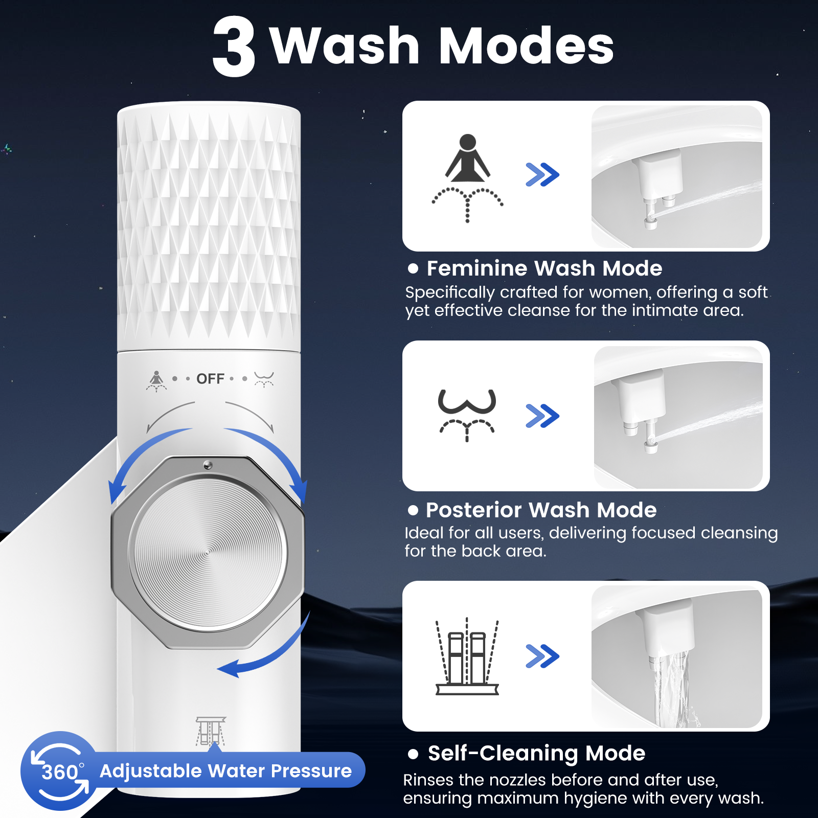 FEELSO Ultra-Slim Non-Electric Bidet Attachment: Hard Water Filtration, Dual Nozzle Frontal & Rear Wash, Self-Cleaning