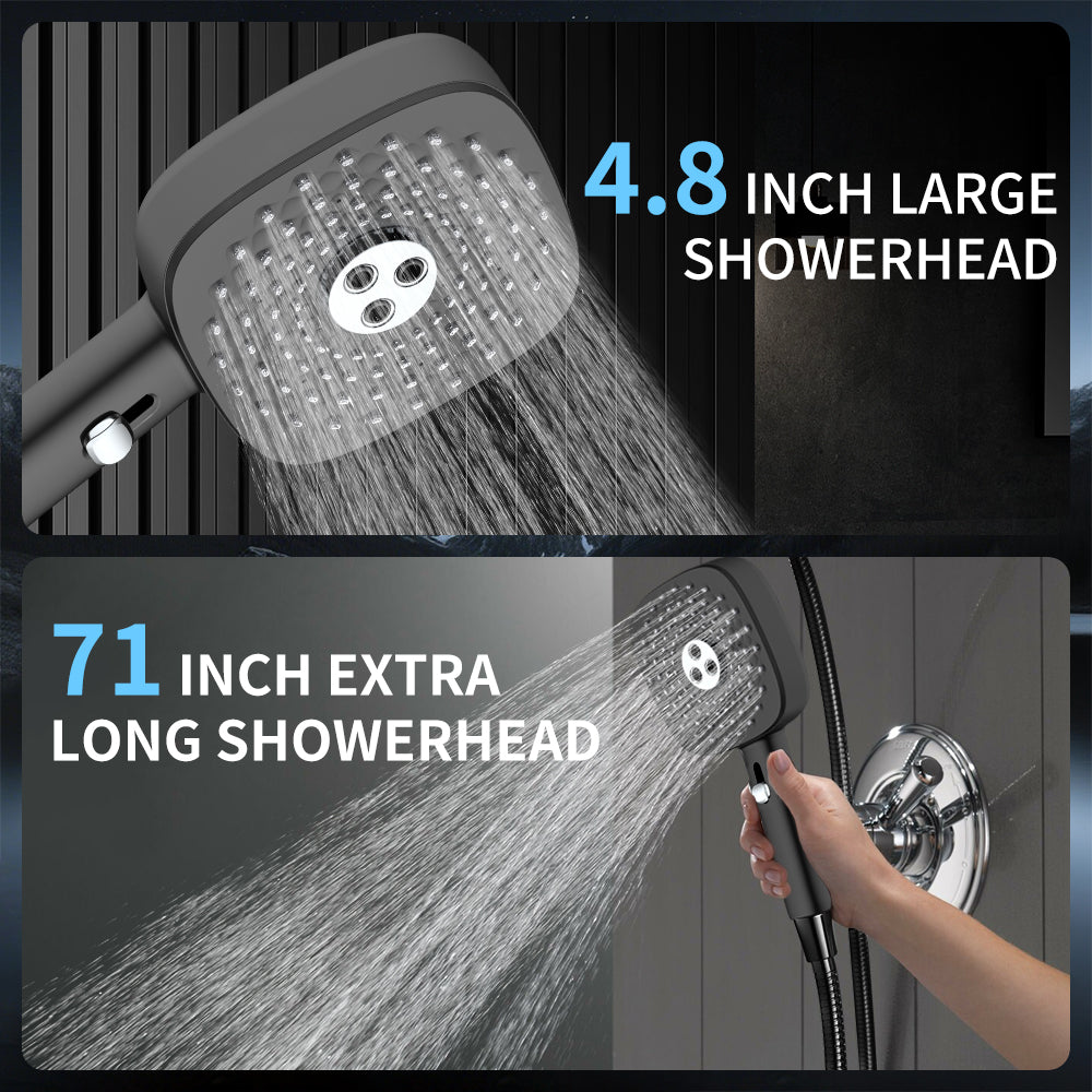 FEELSO High Pressure Handheld Shower Head with Hose & Bracket - 4 Settings/5 Spray Modes (Rain, Massage, Spa, Jet, Pulse)