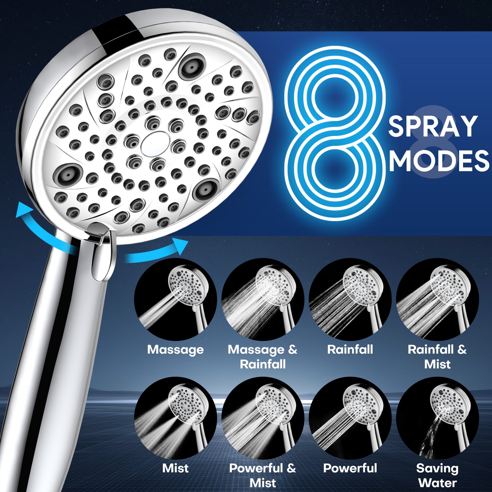 FEELSO T5 Filtered Shower Head Kit | 7+8 Modes High Pressure Massage Shower Set
