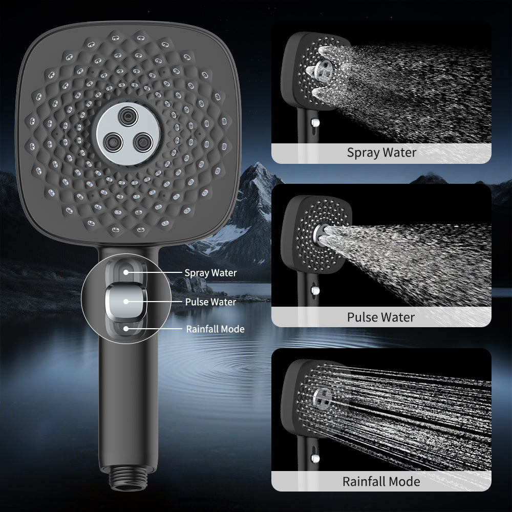 FEELSO High Pressure Handheld Shower Head with Hose & Bracket - 4 Settings/5 Spray Modes (Rain, Massage, Spa, Jet, Pulse)