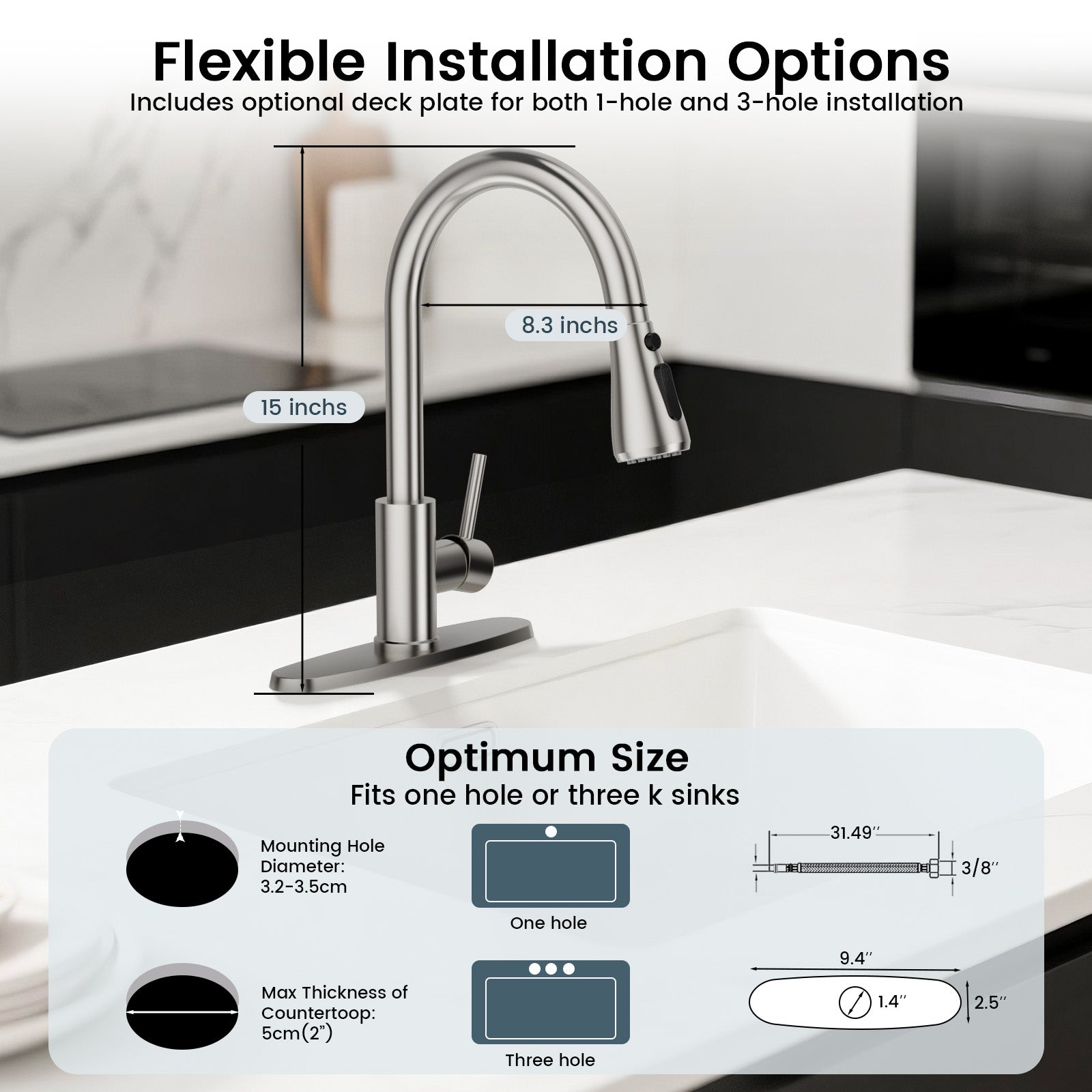FEELSO Kitchen Faucets with Pull Down Sprayer, High Arc Stainless Steel Single Handle Kitchen Sink Faucet, 1 or 3 Hole Brushed Nickel Water Faucets for Farmhouse Laundry Camper Rv Bar Visit the FEELSO Store