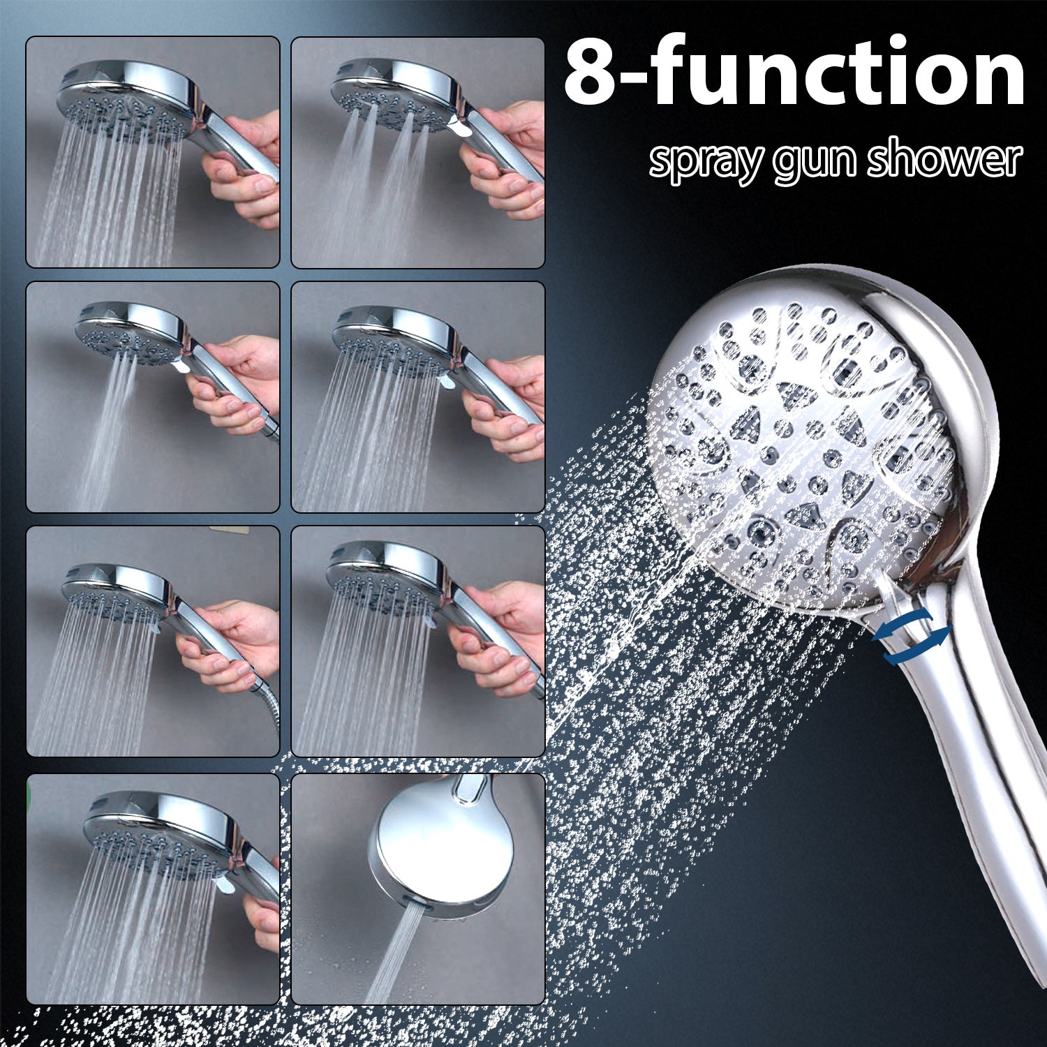 FEELSO High Pressure Shower Head with Hose - 7 Spray Modes & 8 Spray Patterns