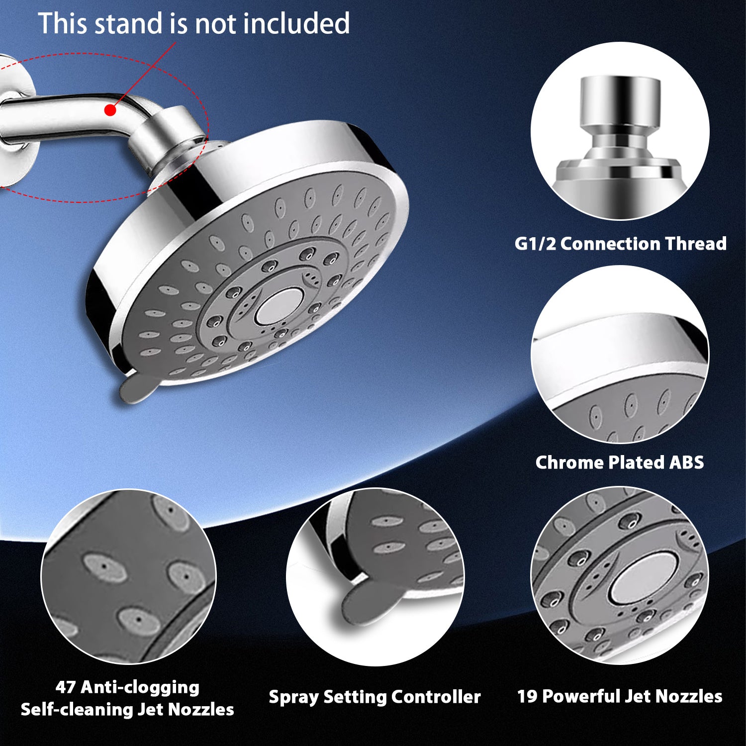 FEELSO Head - Heavy-Duty Metal Construction, 5 Spray Modes (Rain, Massage, Spa, Shower, Pulse)