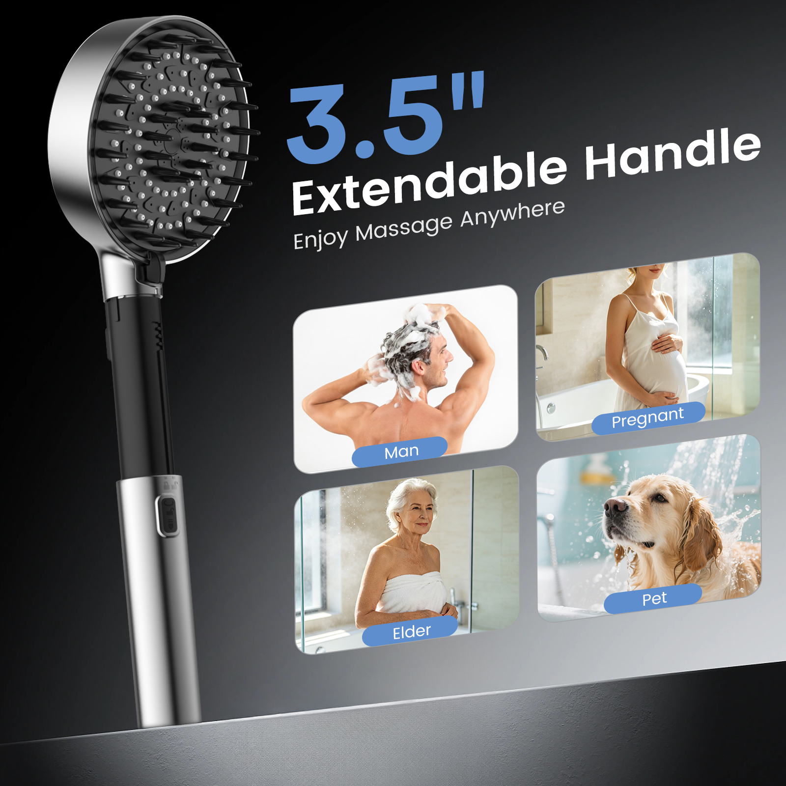 FEELSO Extendable Massage Shower Head – Adjustable Handheld Showerhead with Flexible Reach
