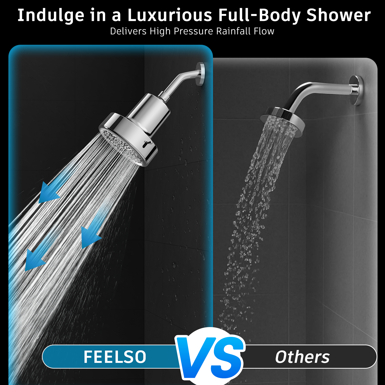 FEELSO 6-Setting Filtered Shower Head: High-Pressure Rainfall with Quick-Release Design