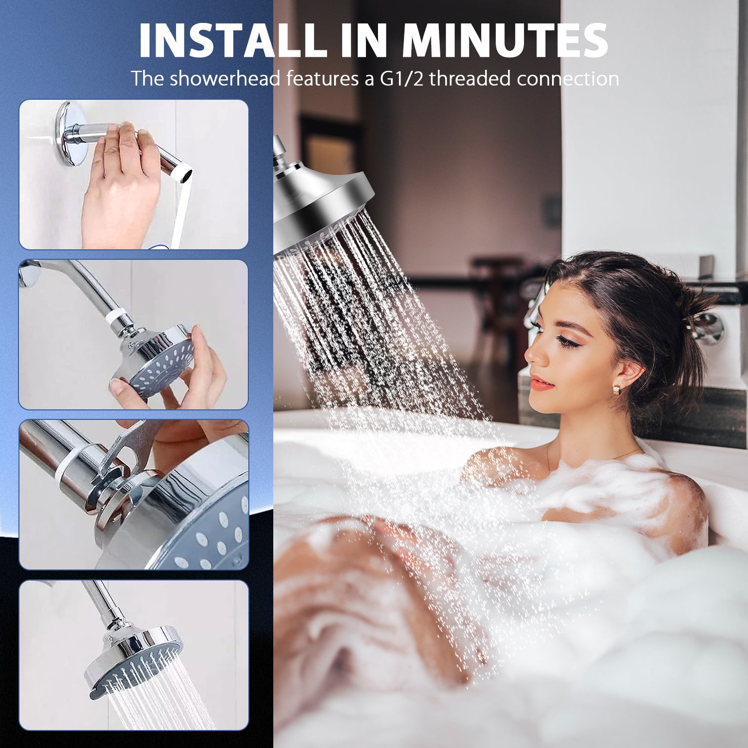 FEELSO Head - Heavy-Duty Metal Construction, 5 Spray Modes (Rain, Massage, Spa, Shower, Pulse)