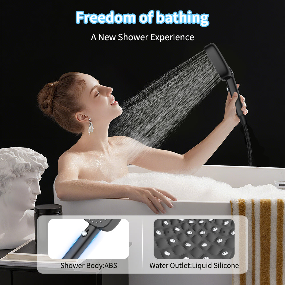 FEELSO High Pressure Handheld Shower Head with Hose & Bracket - 4 Settings/5 Spray Modes (Rain, Massage, Spa, Jet, Pulse)