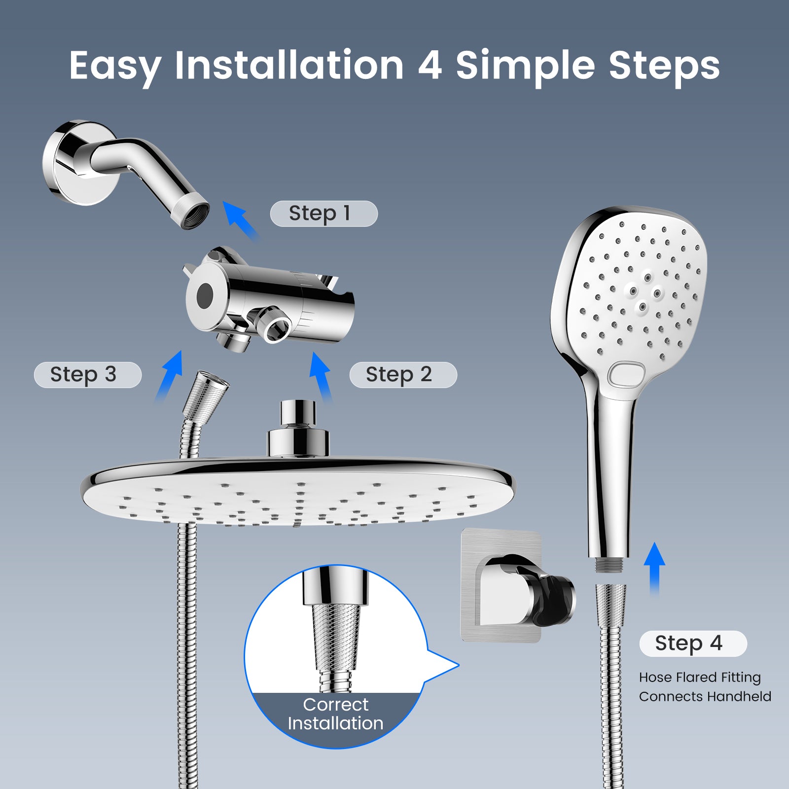 FEELSO T6 Large Rainfall Filtered Shower Head Set
