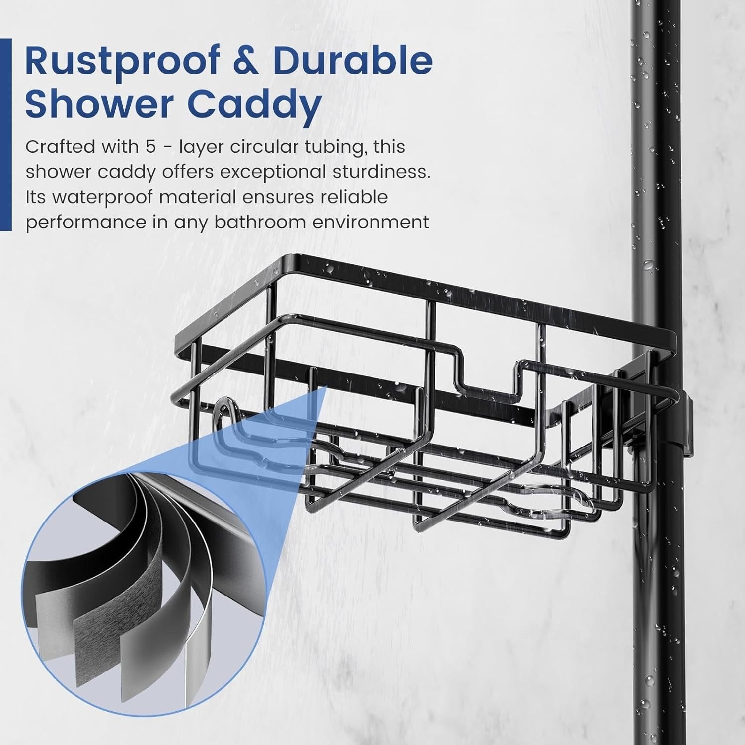 FEELSO Floor-to-Ceiling Shower Caddy, Adjustable Tension Pole Bathroom Organizer, No-Drill Shower Storage Shelf