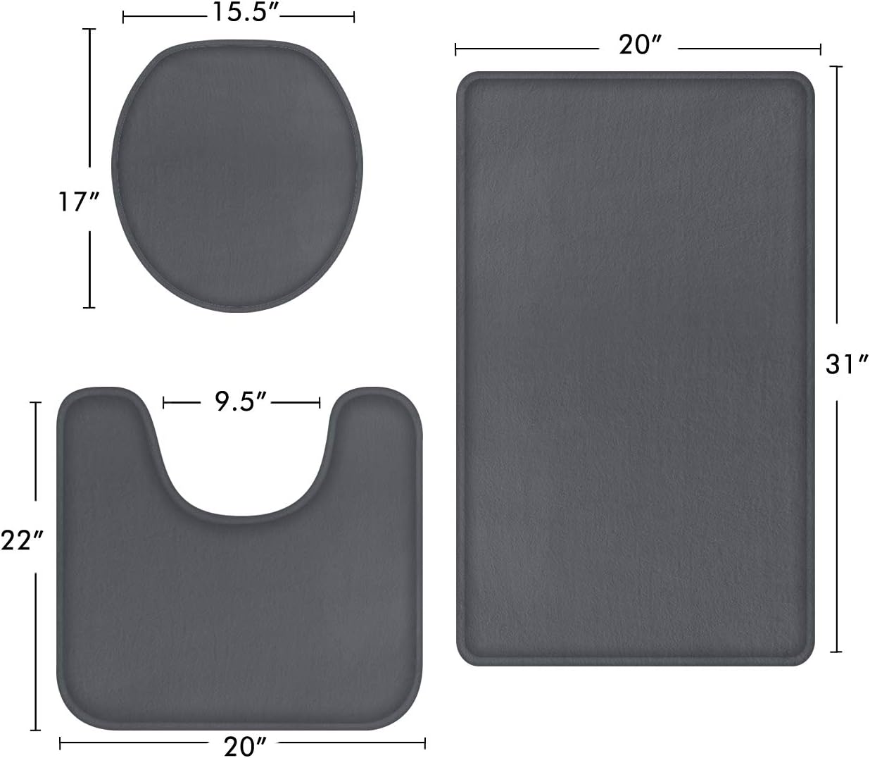 FEELSO 3 Piece Bathroom Rugs Non Slip and Absorbent Mats