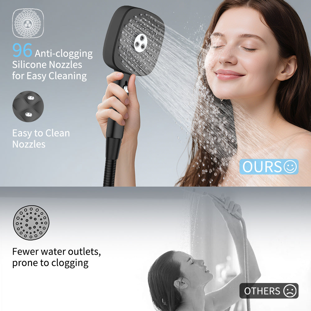 FEELSO High Pressure Handheld Shower Head with Hose & Bracket - 4 Settings/5 Spray Modes (Rain, Massage, Spa, Jet, Pulse)