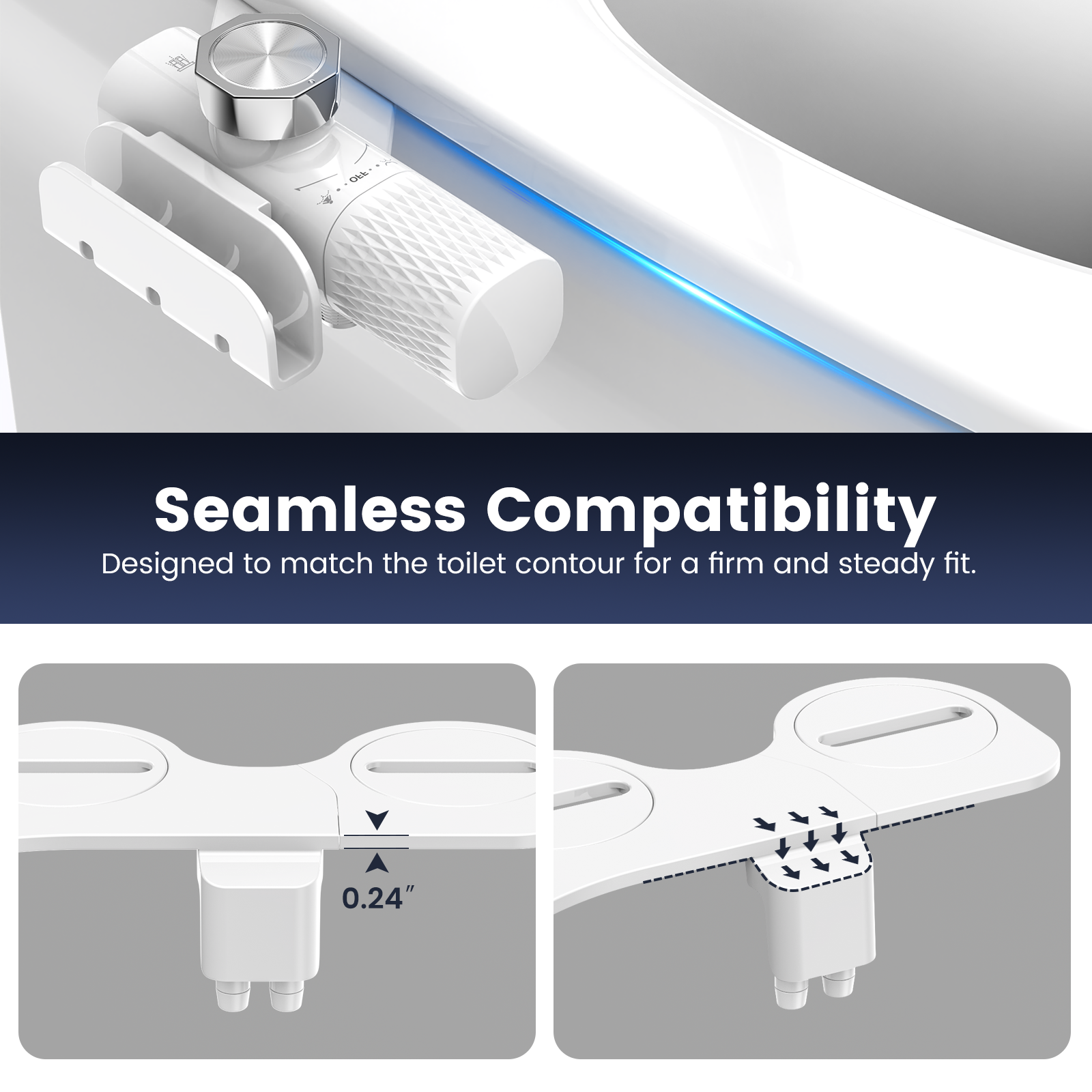 FEELSO Ultra-Slim Non-Electric Bidet Attachment: Hard Water Filtration, Dual Nozzle Frontal & Rear Wash, Self-Cleaning