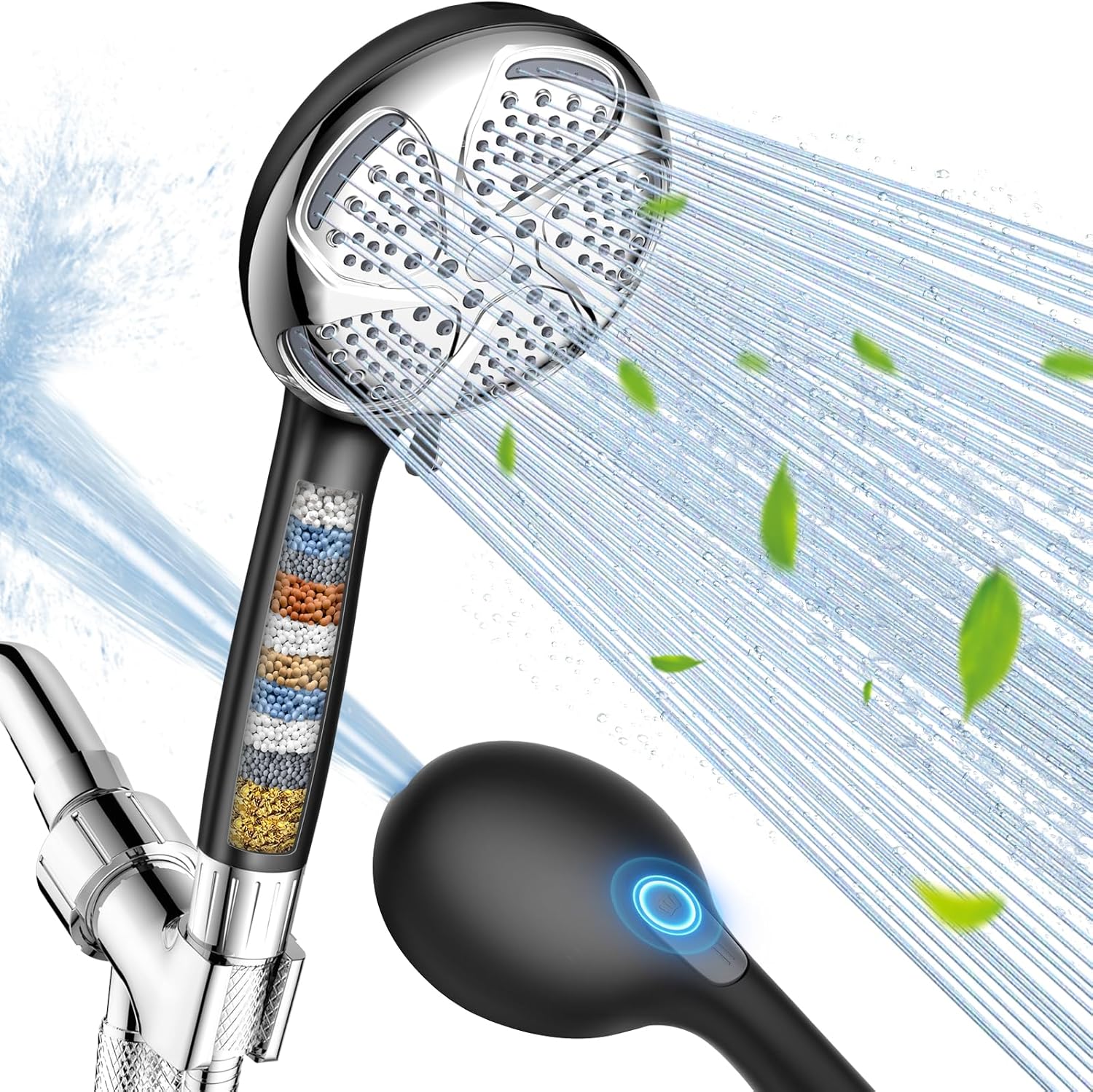 FEELSO Filtered Shower Head with Handheld, High Pressure 7 Spray Showerhead with Filters for Hard Water - Remove Chlorine, Reduce Dry Itchy Skin, Anti-clog Nozzles, Power Wash to Clean Tub, Tile & Pet