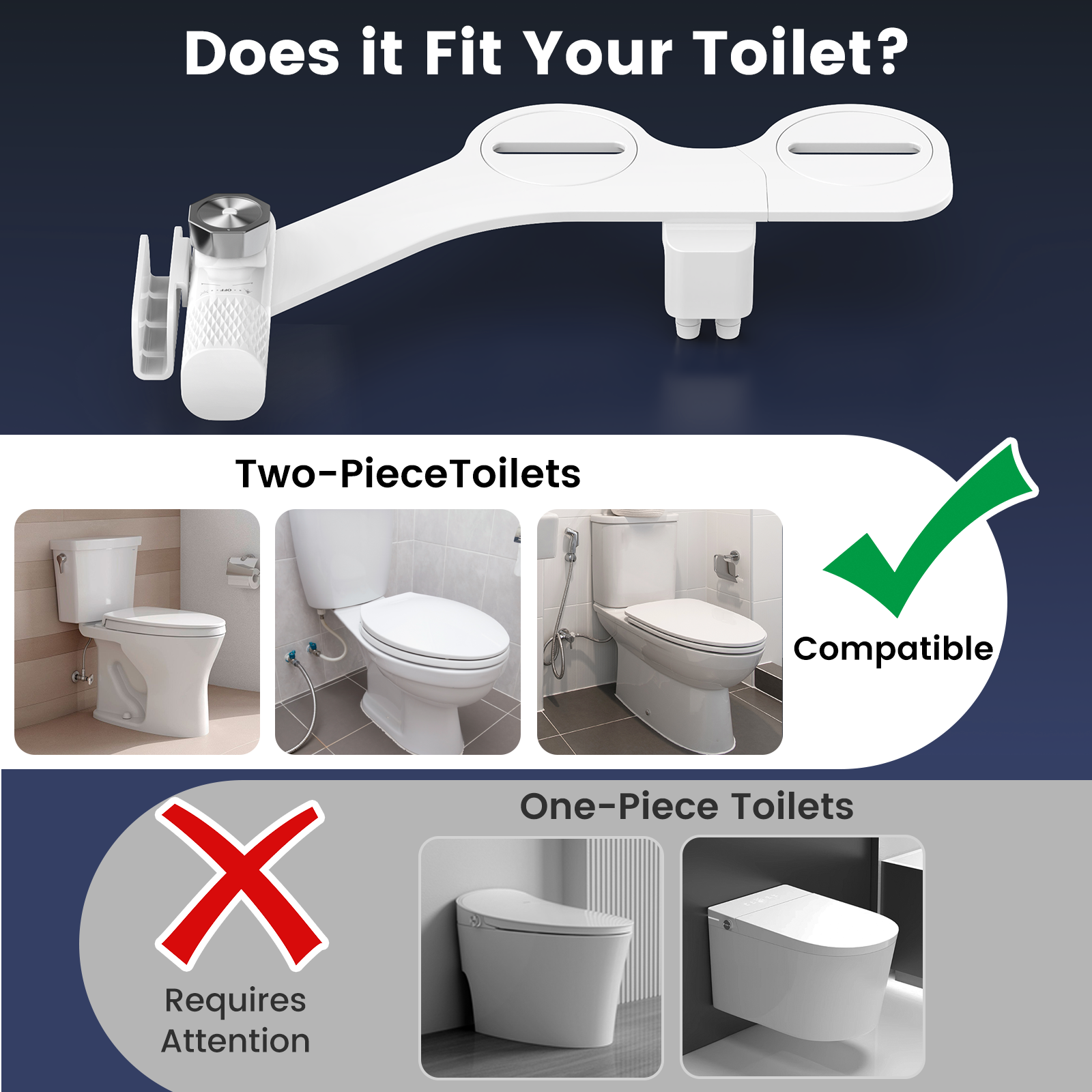 FEELSO Ultra-Slim Non-Electric Bidet Attachment: Hard Water Filtration, Dual Nozzle Frontal & Rear Wash, Self-Cleaning