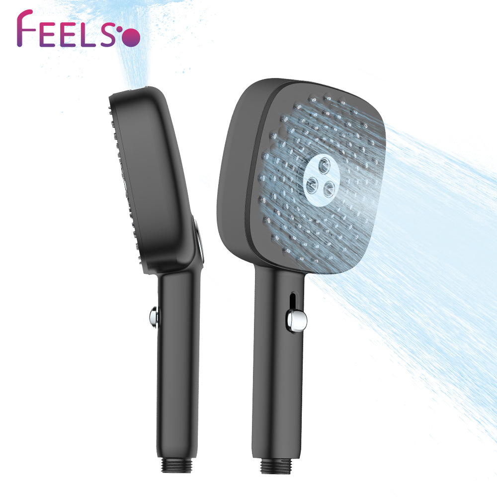 FEELSO High Pressure Handheld Shower Head with Hose & Bracket - 4 Settings/5 Spray Modes (Rain, Massage, Spa, Jet, Pulse)