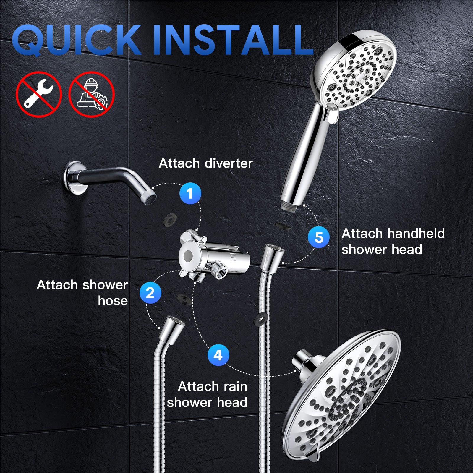 FEELSO T5 Filtered Shower Head Kit | 7+8 Modes High Pressure Massage Shower Set