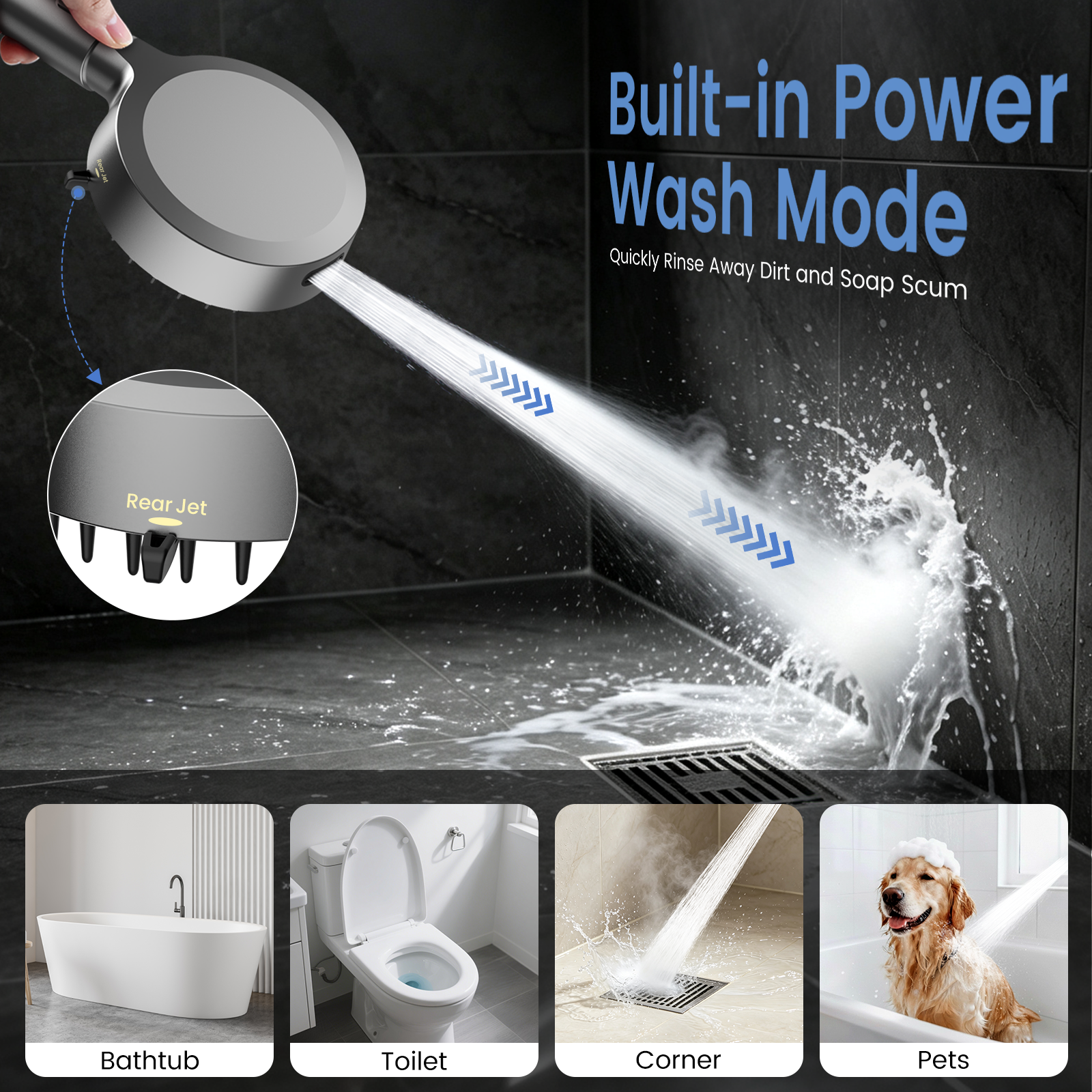 FEELSO Extendable Massage Shower Head – Adjustable Handheld Showerhead with Flexible Reach