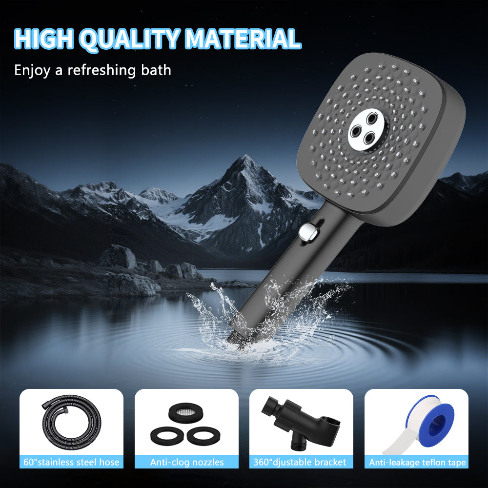 FEELSO High Pressure Handheld Shower Head with Hose & Bracket - 4 Settings/5 Spray Modes (Rain, Massage, Spa, Jet, Pulse)